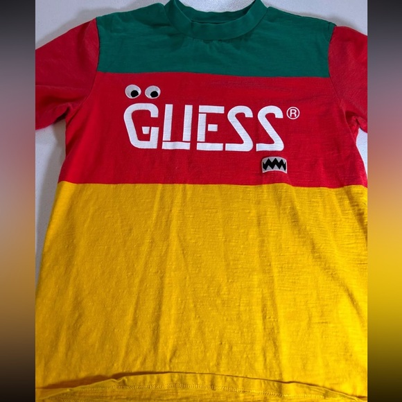 Guess J Balvin Stylish Retro Reggae Striped Embroidered Design T-Shirt XS - Picture 3 of 11